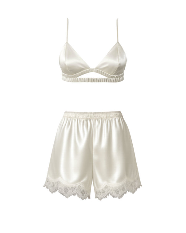 PYJAMA STYLE SILK SUIT (BRA, SHORTS)
